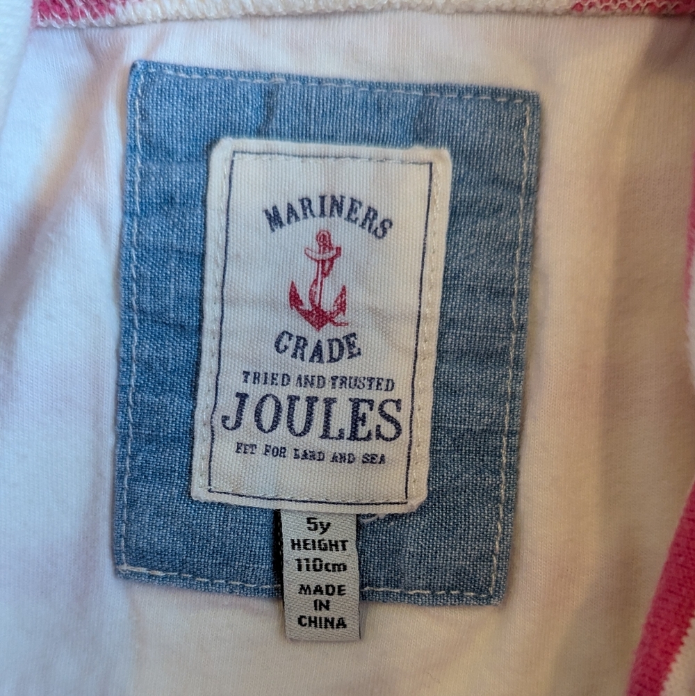 Joules Pink & White Striped Hooded Top with Denim Pocket - Picture 7 of 7